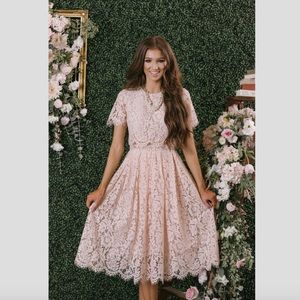 NWOT Morning Lavender Blush Pink Lace Midi Dress